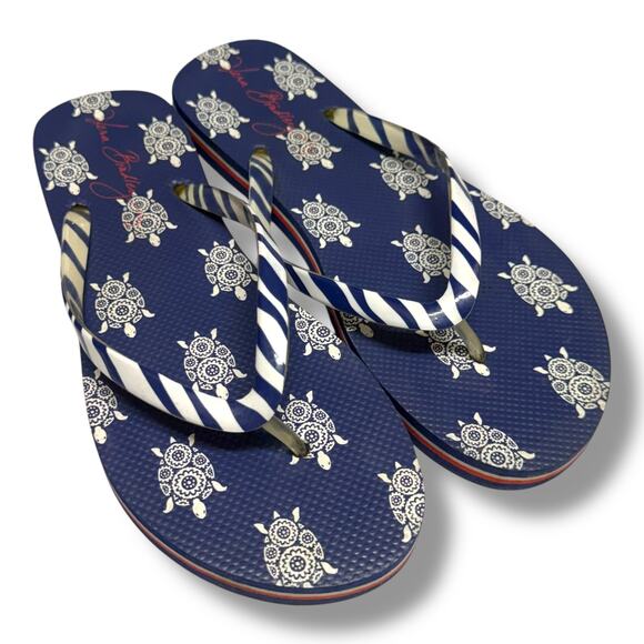 Vera Bradley Turtles Flip Flops Red White Blue Stripes Size 7 8 M - Picture 1 of 5